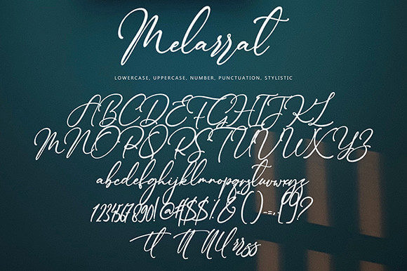 melarrat delicate and elegant handwritten font all symbols example.