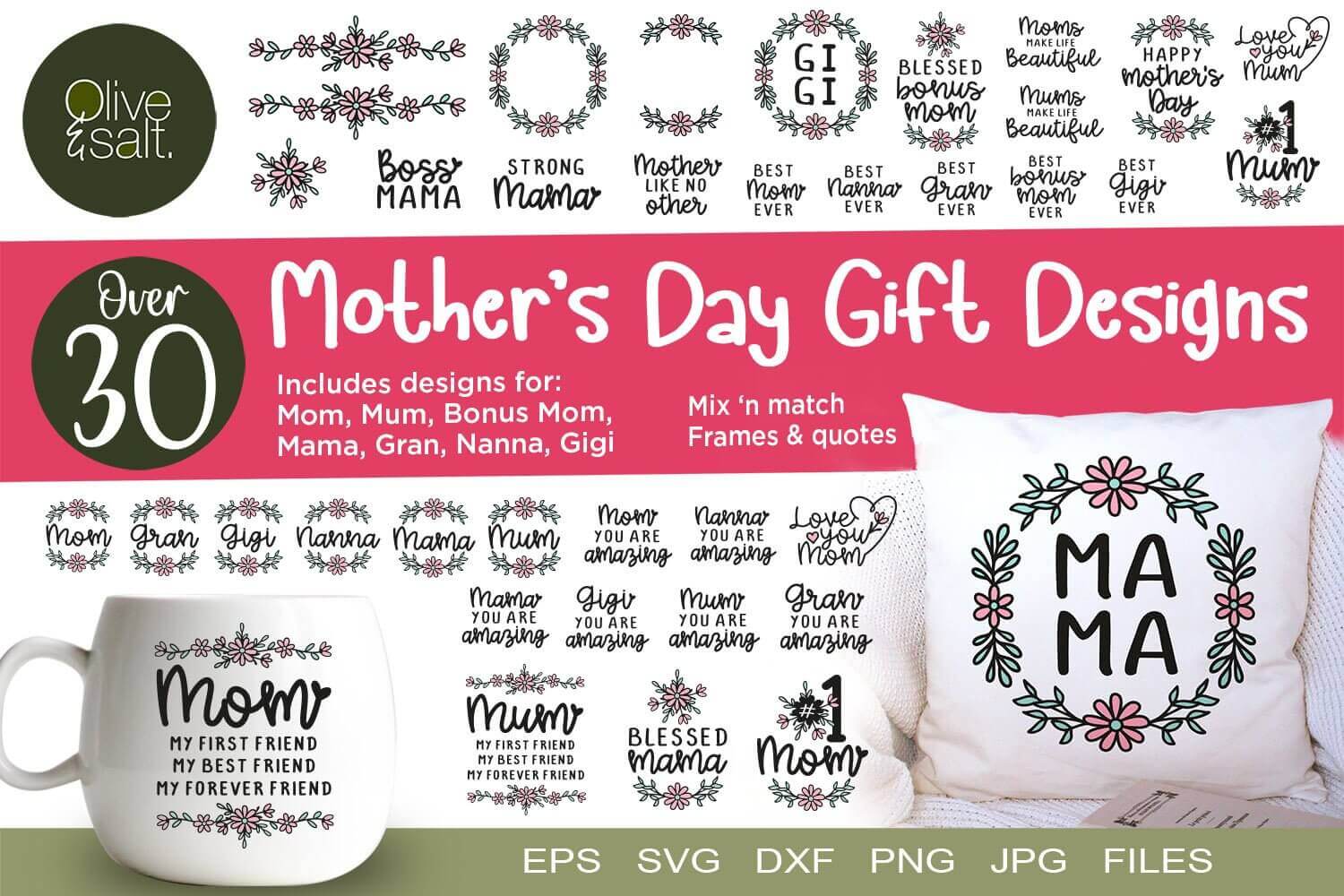 Mother's Day Gift Designs by Olive and Salt.