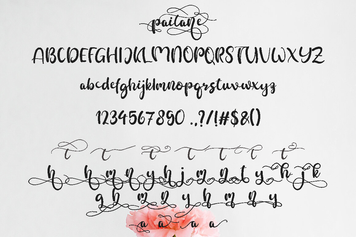 paitane modern and stylish handwritten font all symbols example.