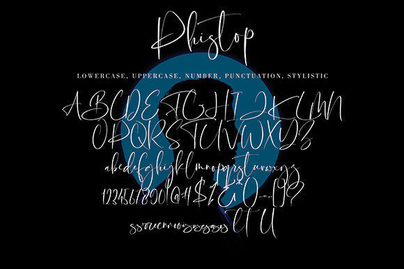 phistop stylish and delicate script font all symbols example.