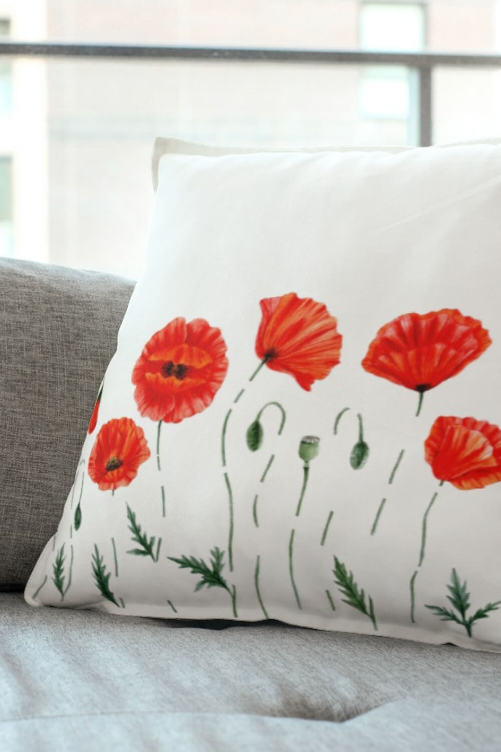 Poppies on a Pillow Vertical Image.