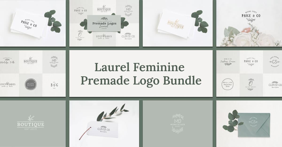 premade logo bundle laurel feminine cute set.