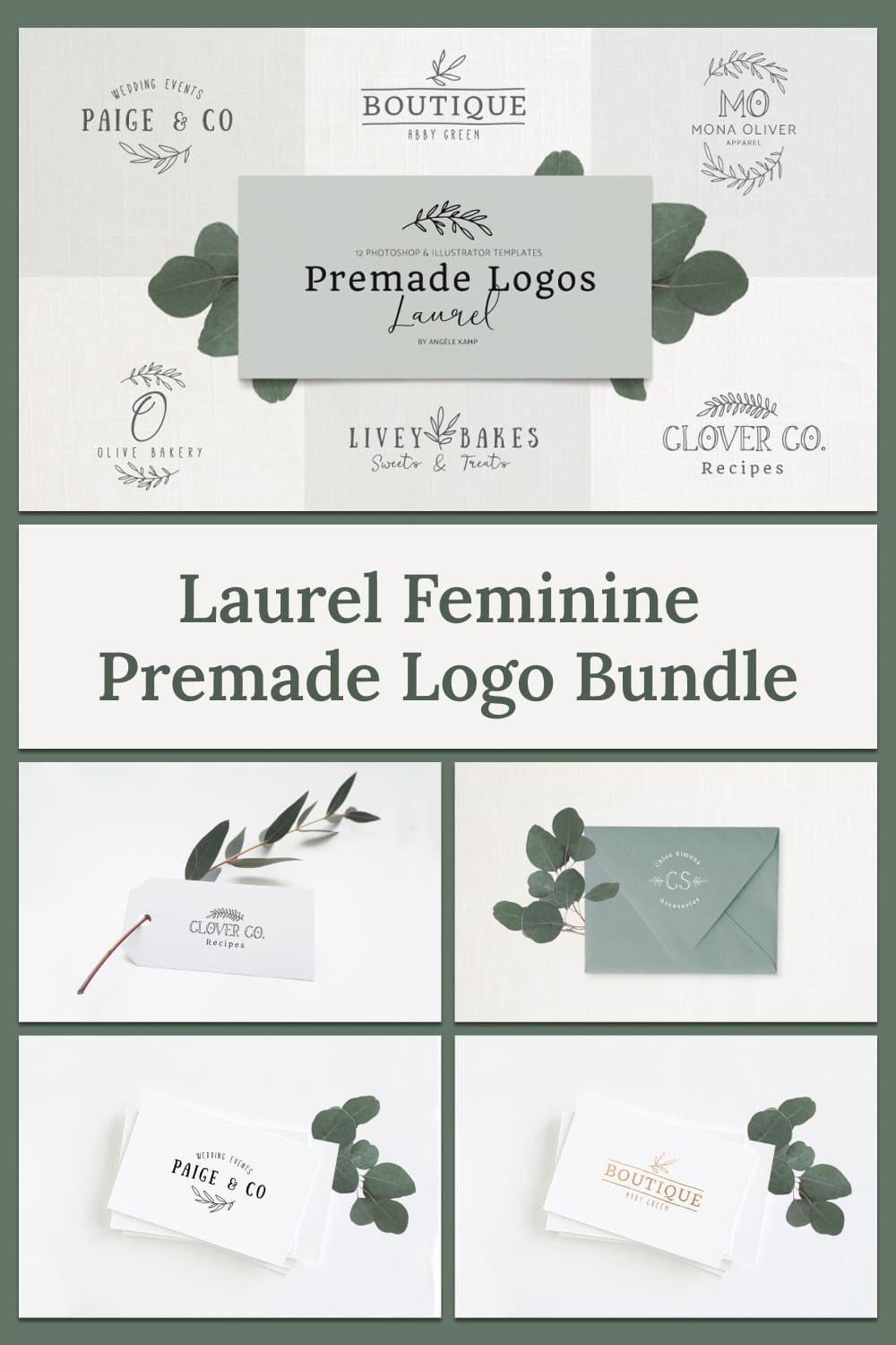 premade logo bundle laurel feminine beautiful design.