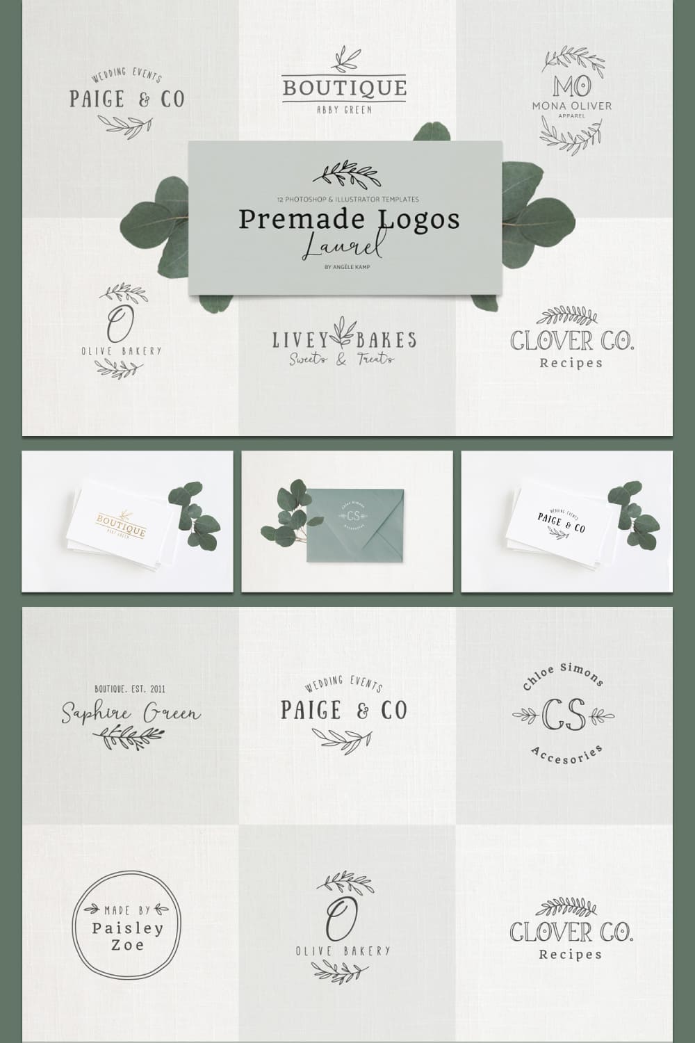 premade logo bundle laurel feminine delicate design.