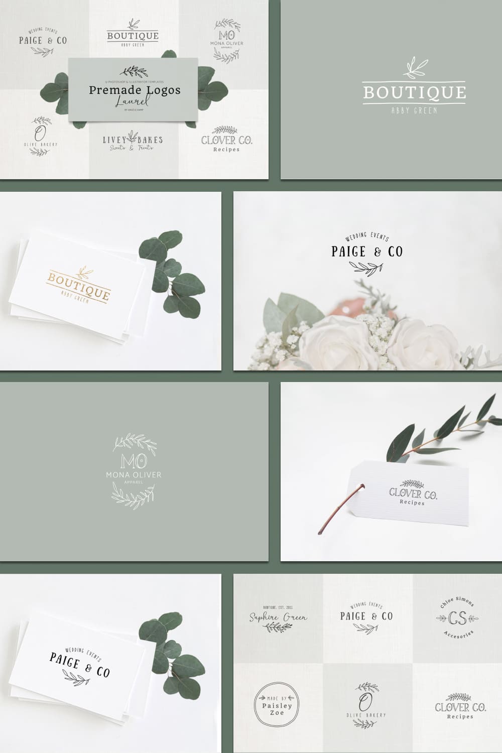 premade logo bundle laurel feminine simple design templates.