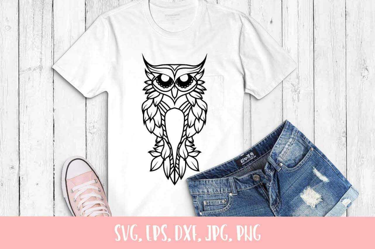Cute Owl SVG File on the White T-shirt.