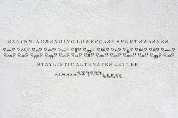 pretty sweet romantic and sweet calligraphy font swashes example.
