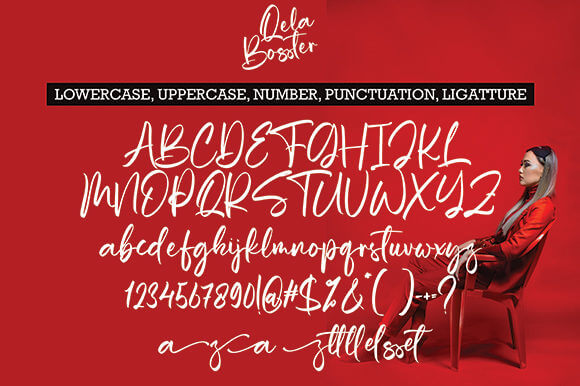 qela bosster stylish and elegant handwritten font all symbols example.