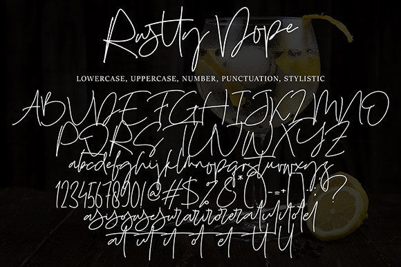 rustty dope stylish and incredibly elegant script font all symbols example.