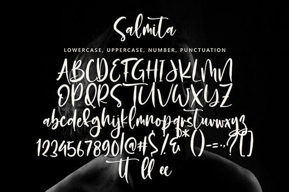 salmita stylish and elegant script font all symbols example.