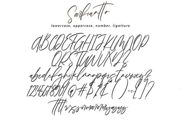 sarfiantto beautiful light handwritten font all symbols example.
