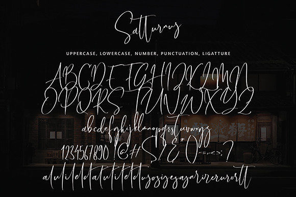 satturnus fashionable and incredibly elegant script font all symbols example.