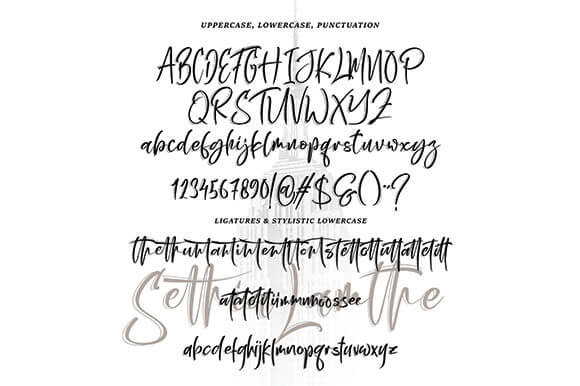 sethia lamthe elegant and flowing handwritten font all symbols example.