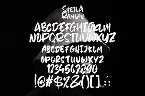 sheila ramlah bold and chunky lettered display font all symbols example.