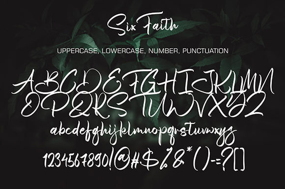 sixfaith amazing dazzling script font all symbols example.