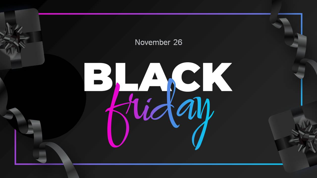 Black friday on a black background and date.