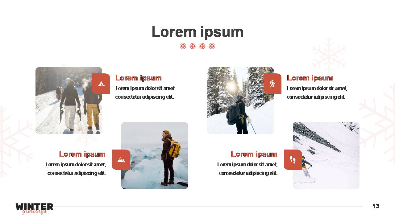 Icons with tags on slide presentation topics.