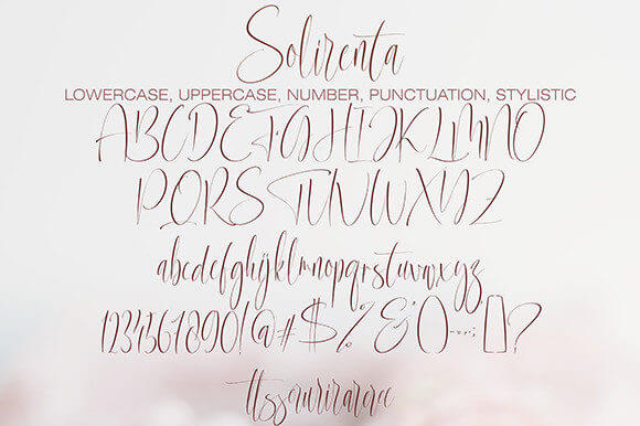 solirenta internal sleek and stylish handwritten font all symbols example.