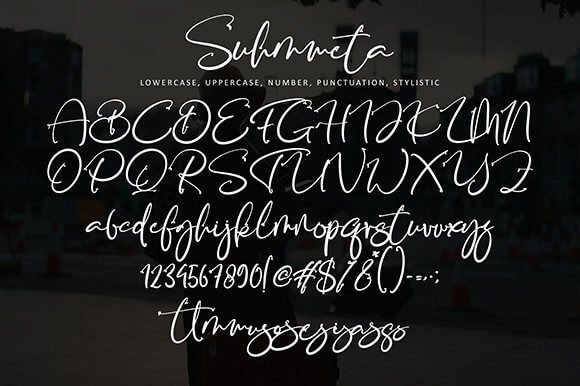 suhmmeta lovely and charming script font all symbols example.