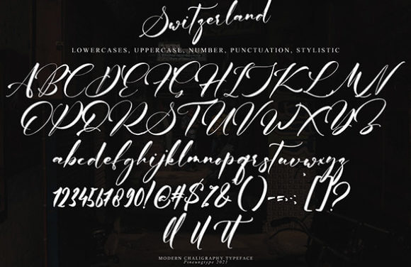 switzerland lovely and delicate script font all symbols example.