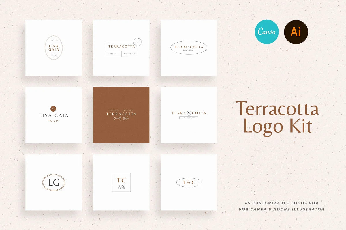 terracotta elegant logos kit in minimalistic style.