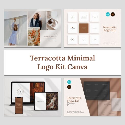Terracotta Minimal Logo Kit Bundle for CANVA cover image.