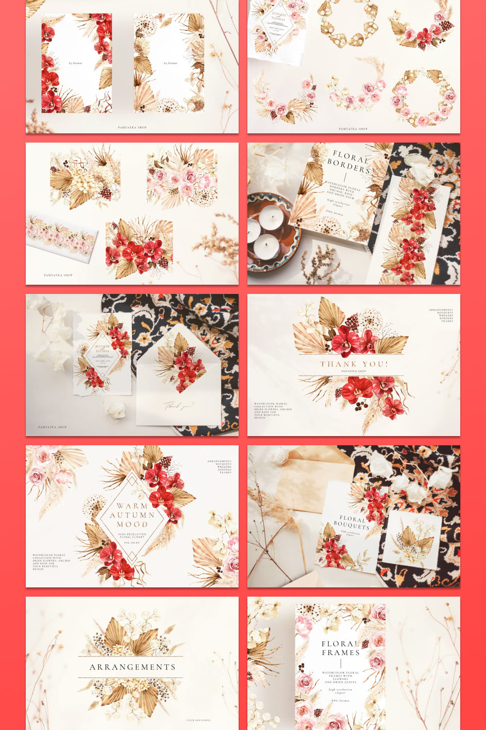 warm autumn watercolor floral set, perfect choice for cards.