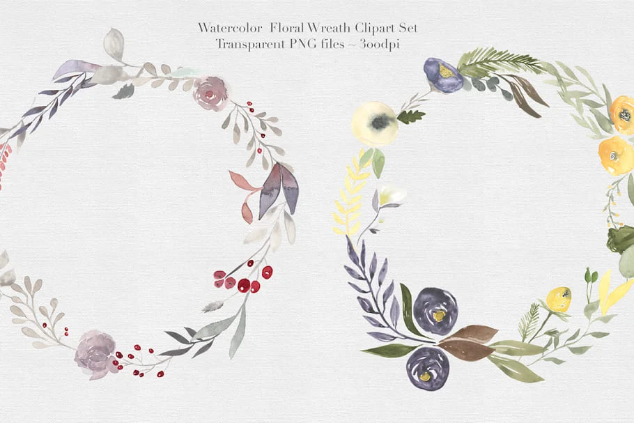 watercolor floral wreaths handdrawn clipart.