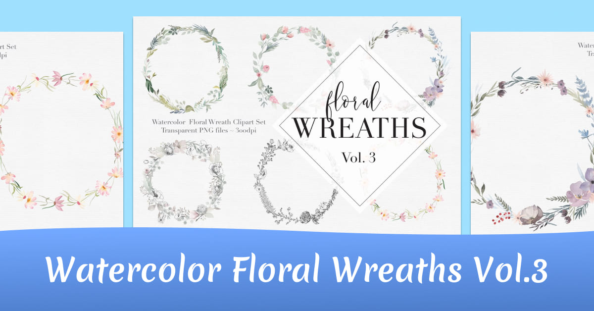 watercolor floral wreaths clipart set.