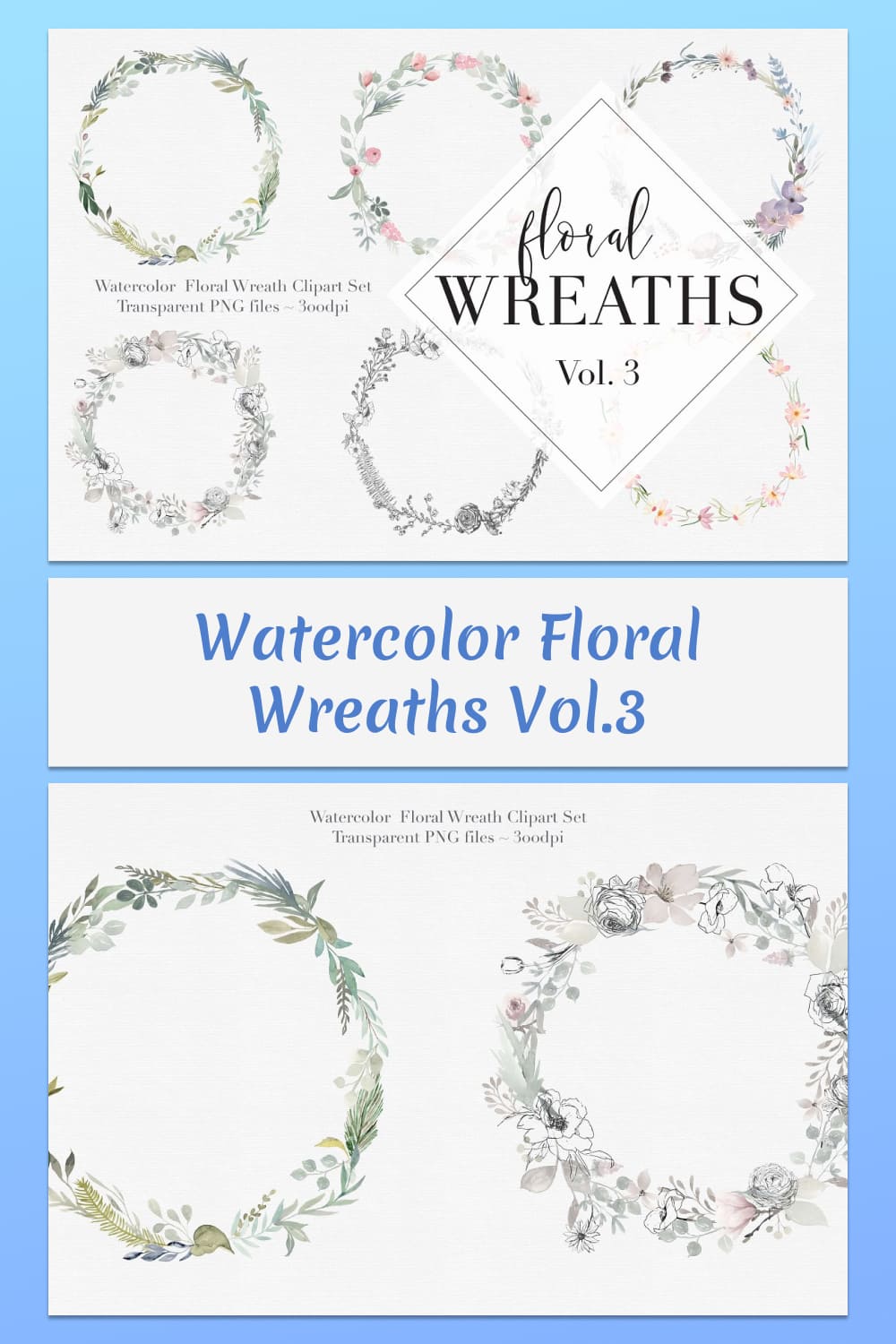 watercolor floral wreaths handdrawn art.