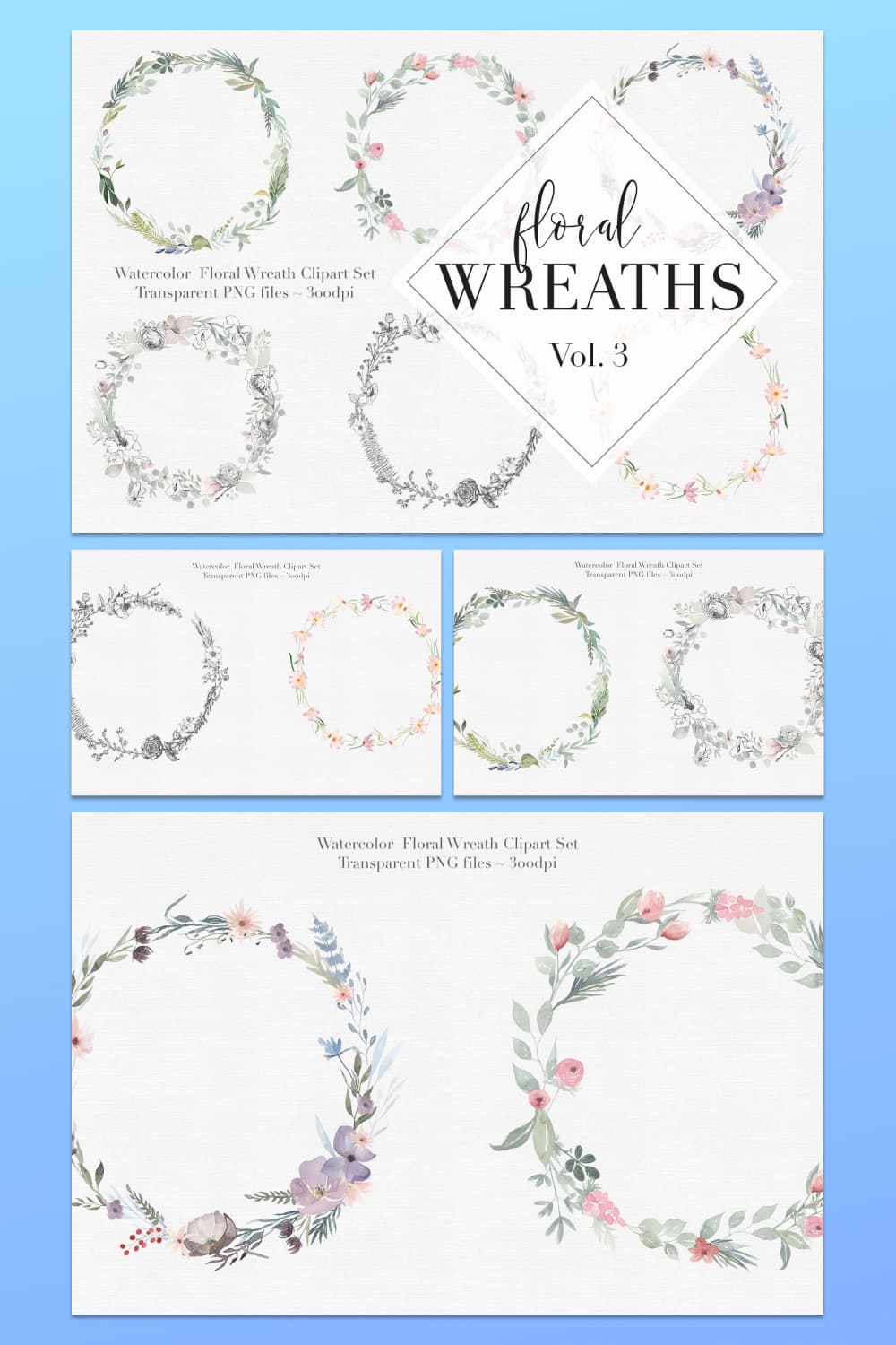 watercolor floral wreaths beautiful design.