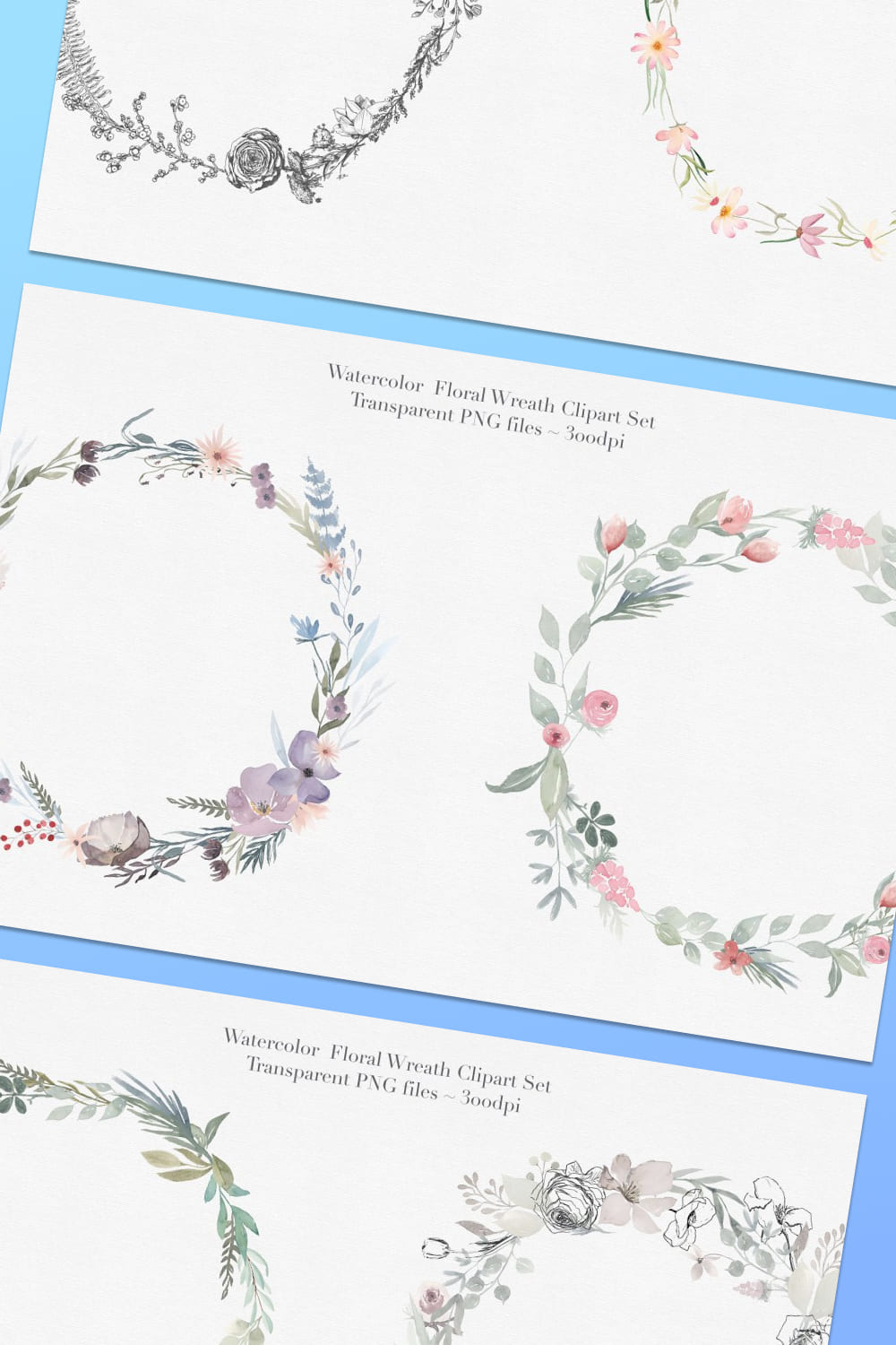 watercolor floral wreaths with nice flowers and leaves.