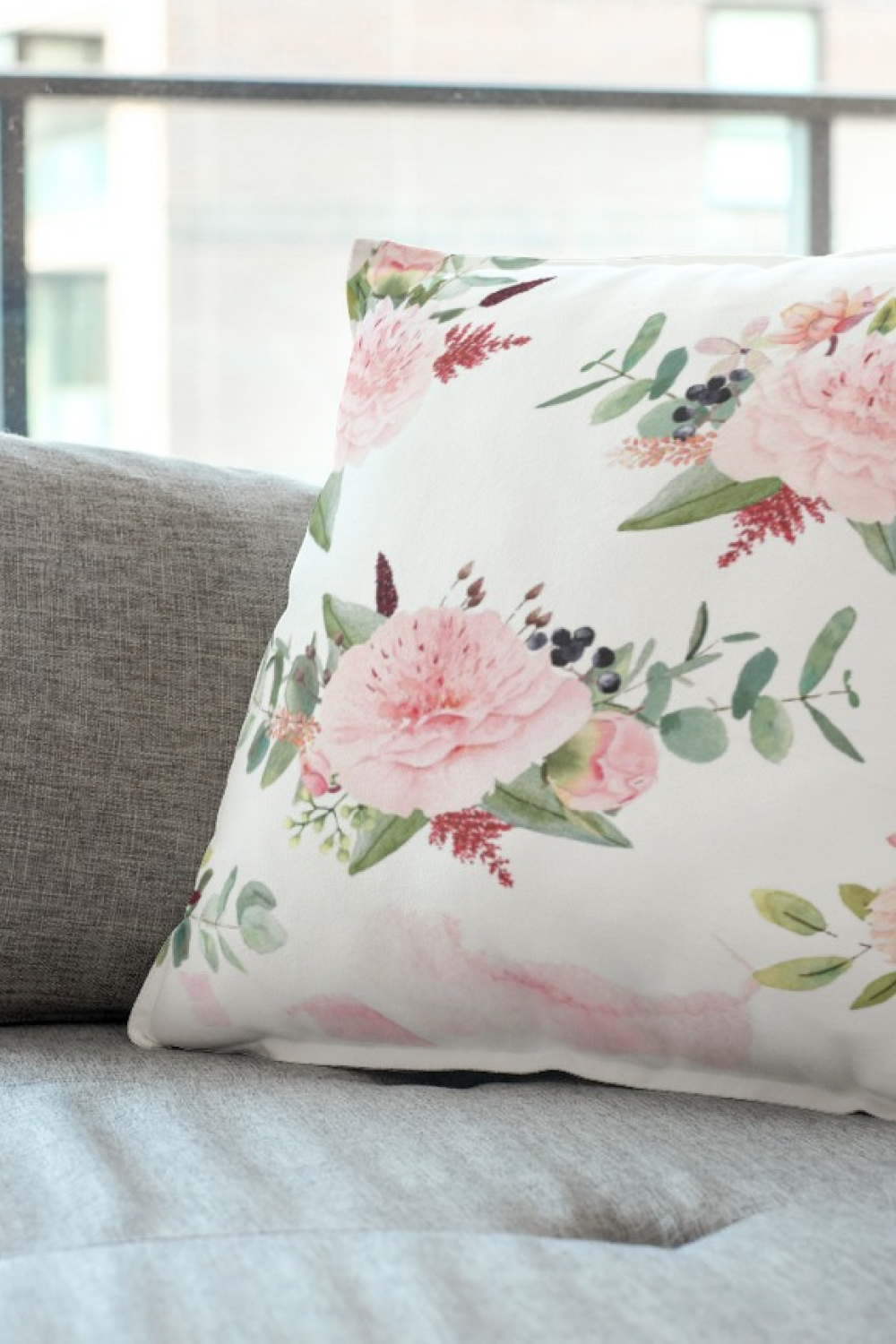 Prin peonies on a pillow.