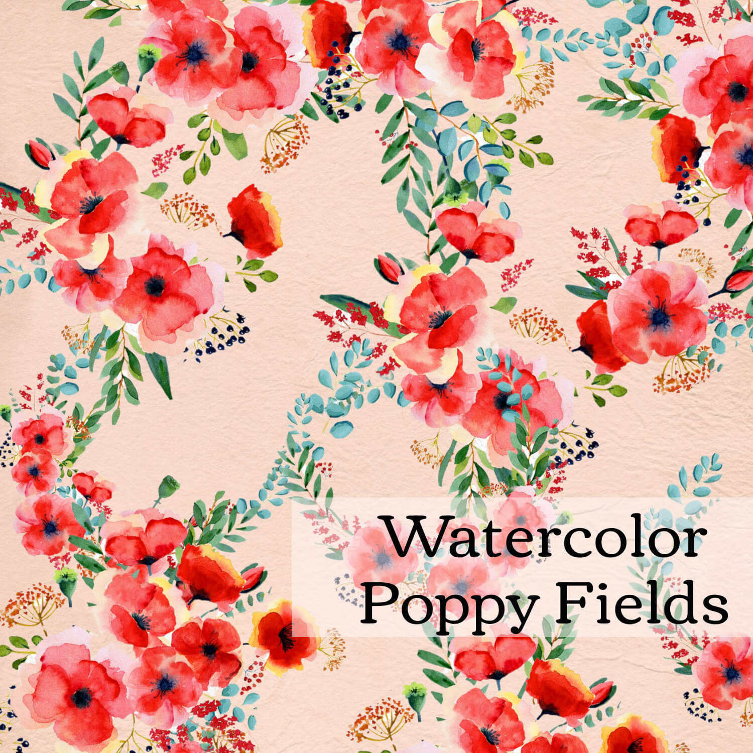 Watercolor Poppy Fields in a Square Shape.