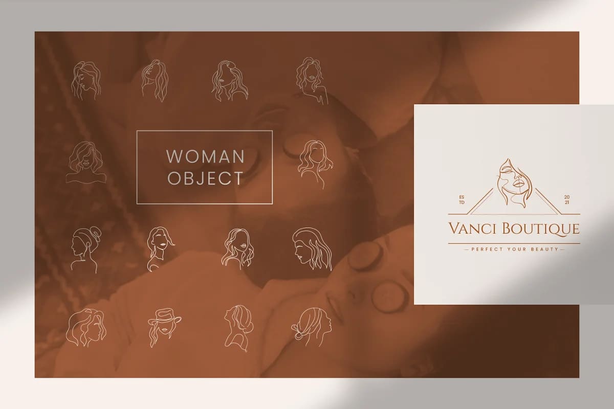 woman logo templates collection on dark background.