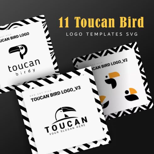 Three business cards with a toucan bird logo on them.