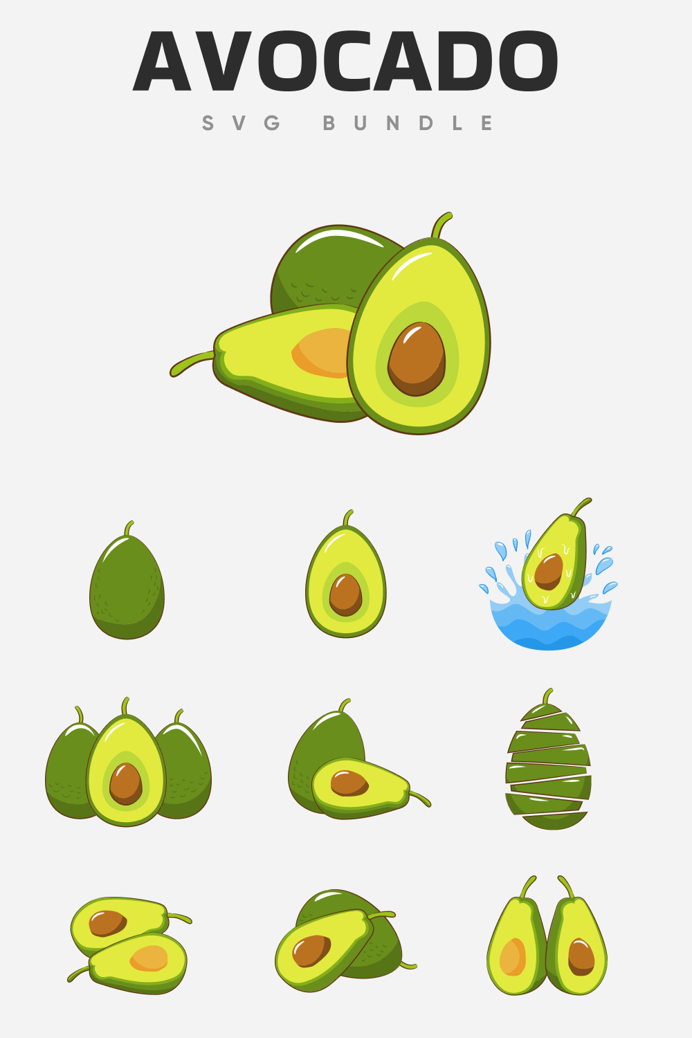 Several ripe avocados on a white background.