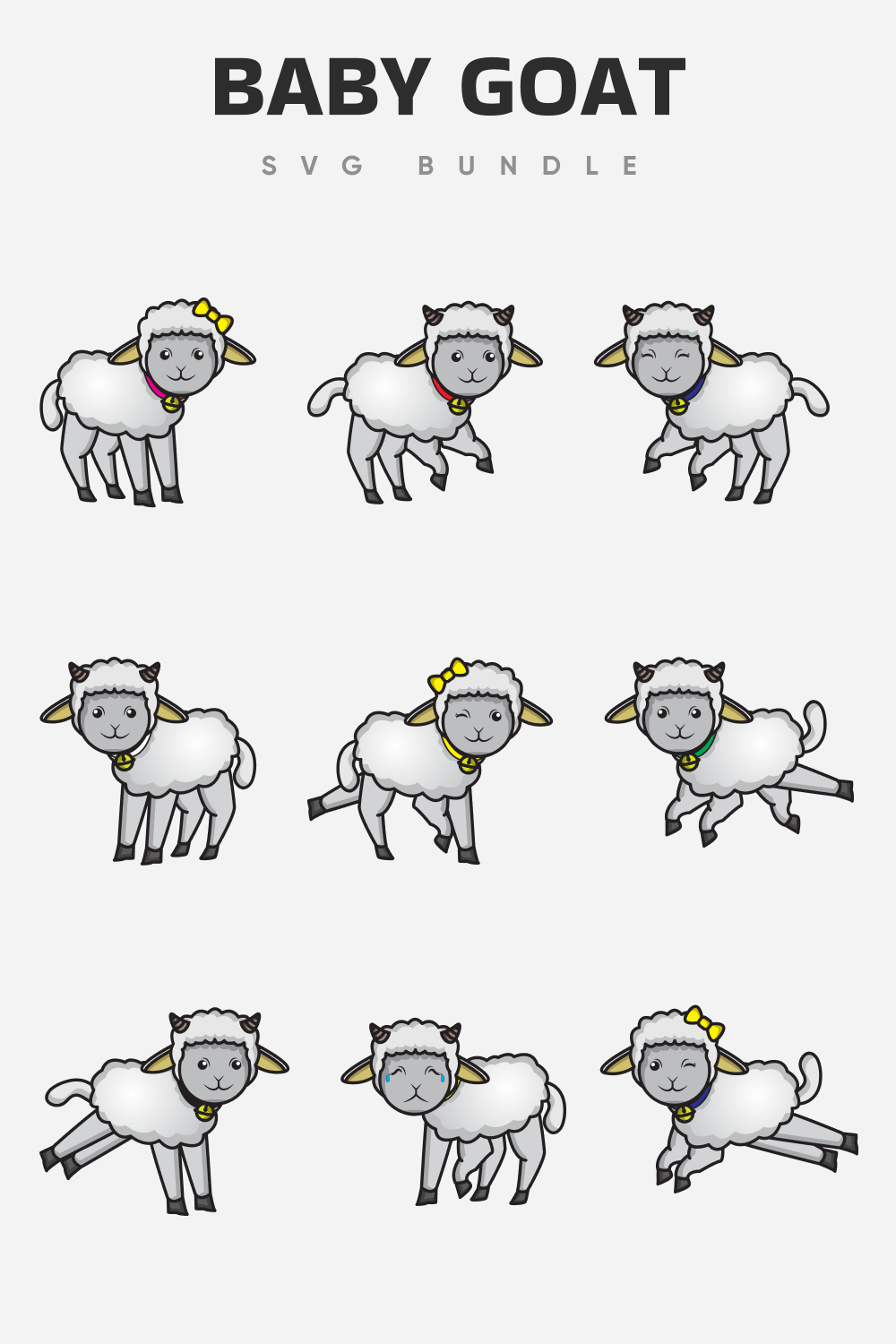 Baby Goat with yellow bows and bells around their necks.