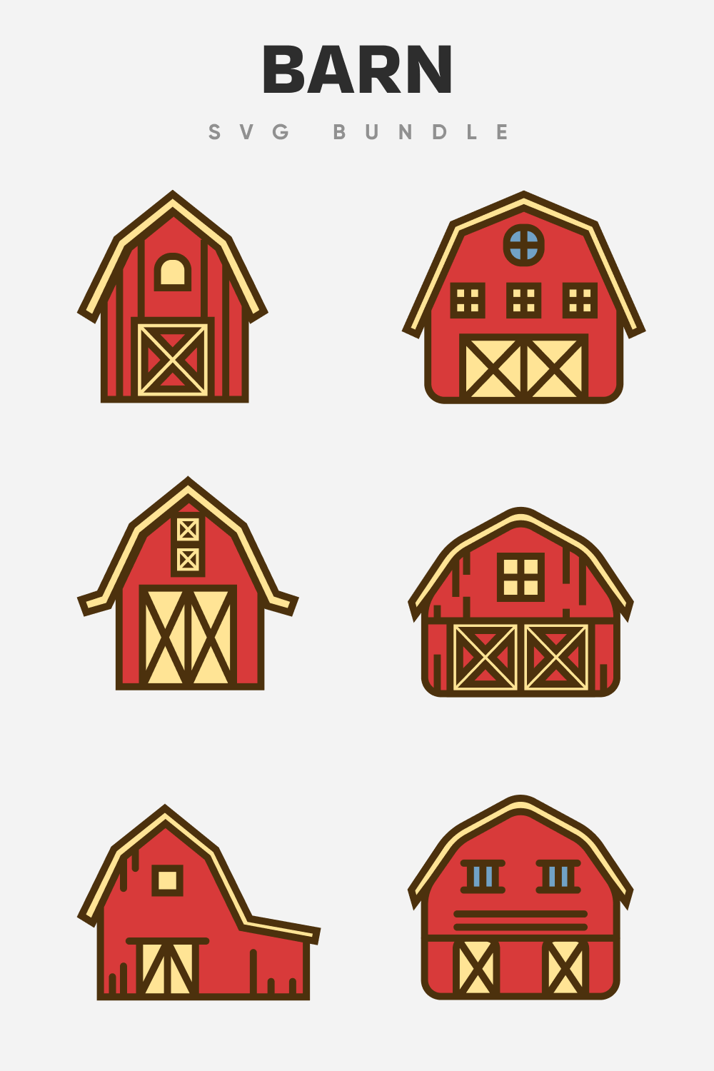 Different configurations of red barn with gates.