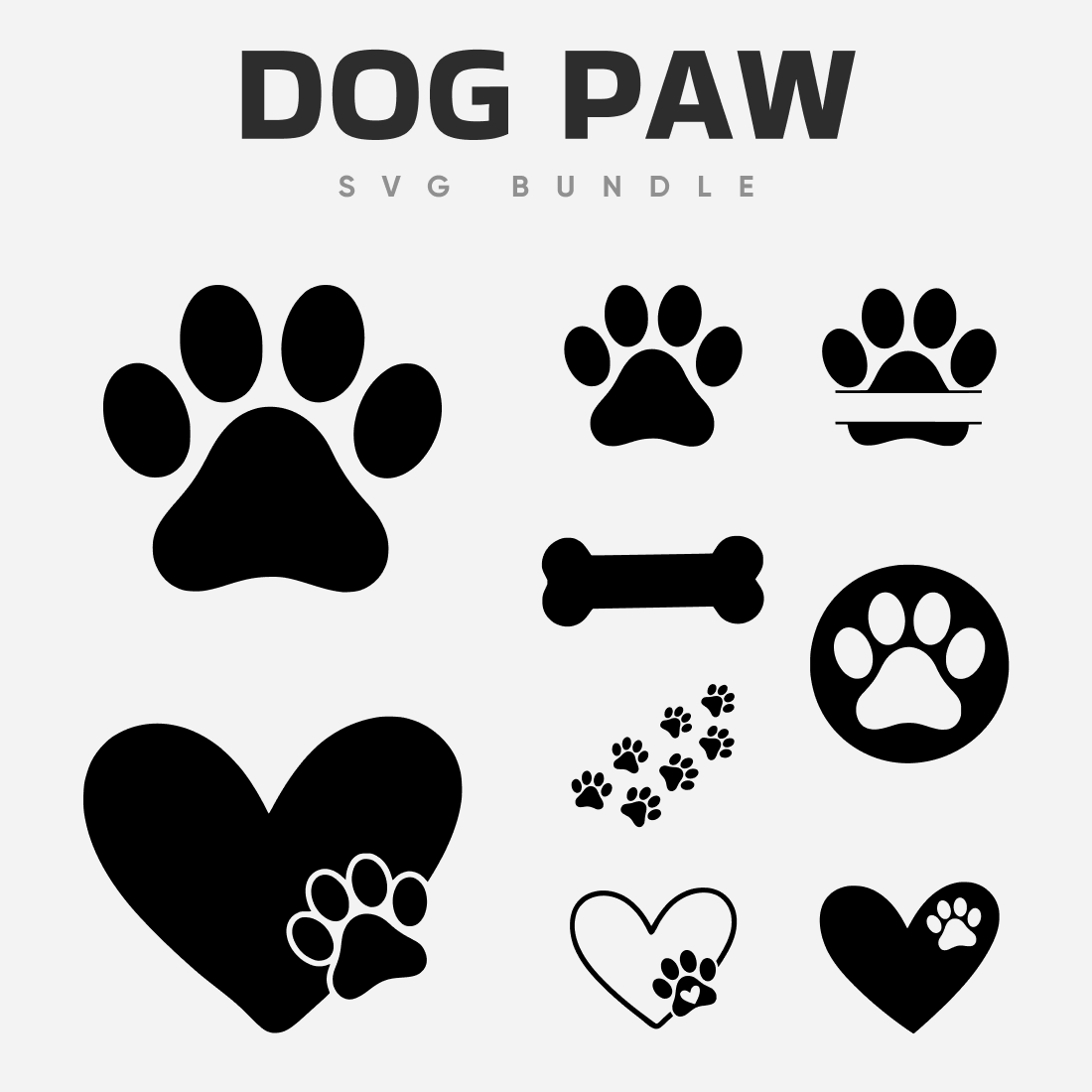 Drawings of dog paws of different sizes.