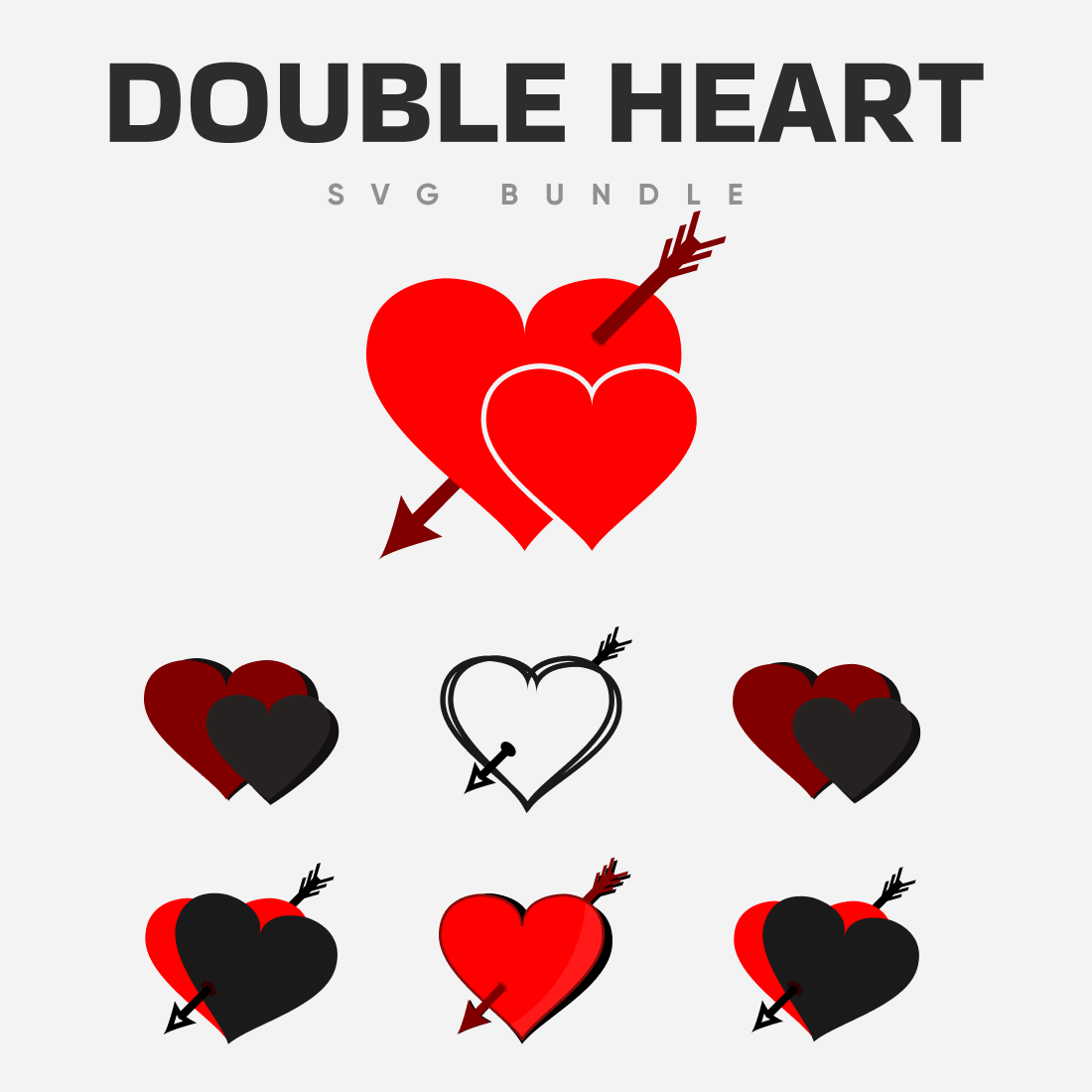 Double hearts connected by cupid's arrow.