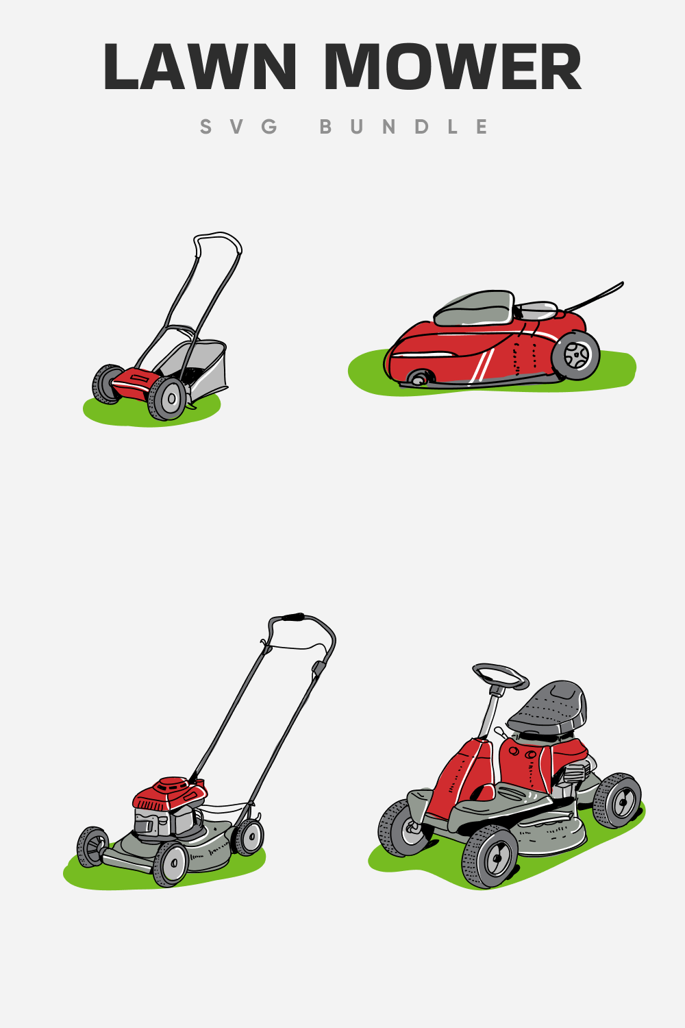 Drawn lawn mowers in different assembly.