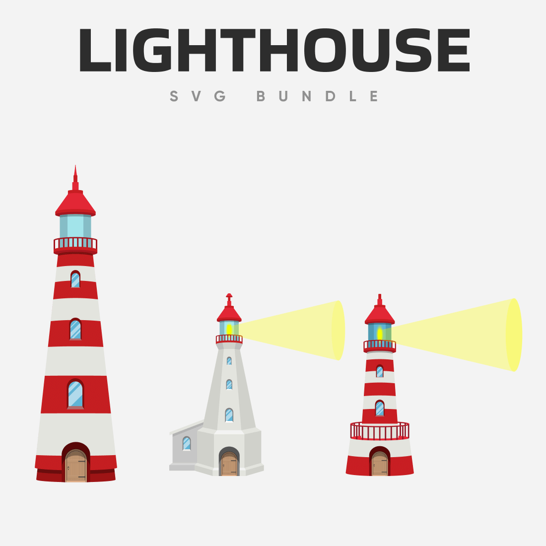 Lighthouse in red and white with lights on and off.