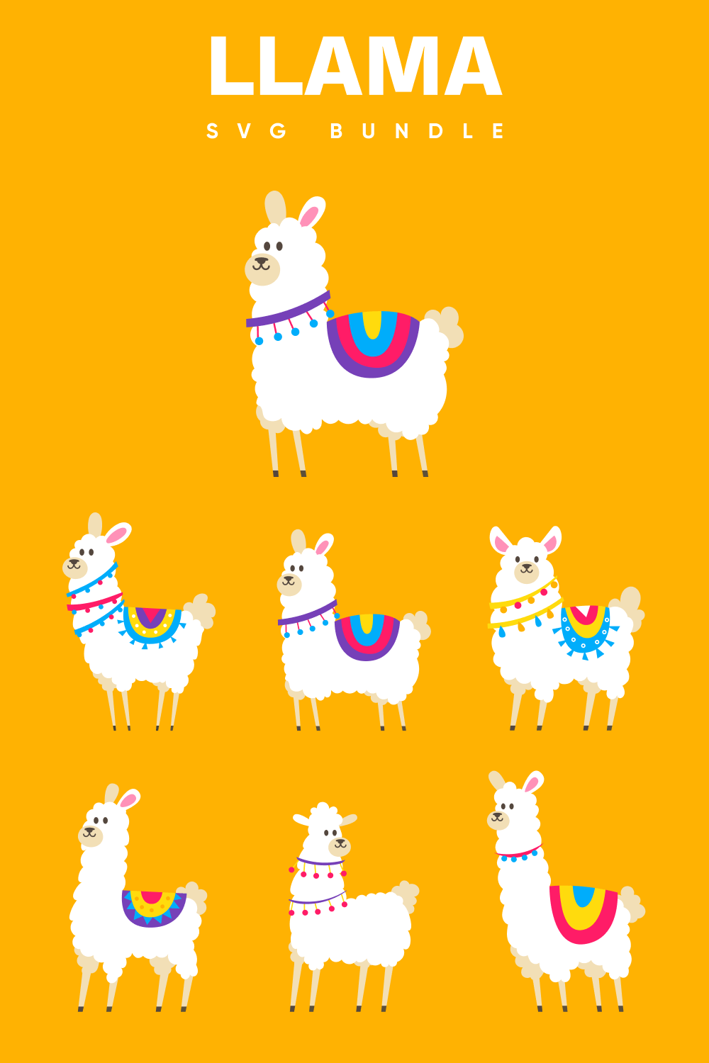 Six lamas with different facial expressions and moods.