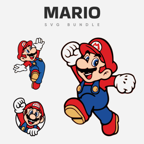 A large image of Mario and two smaller images of Mario.