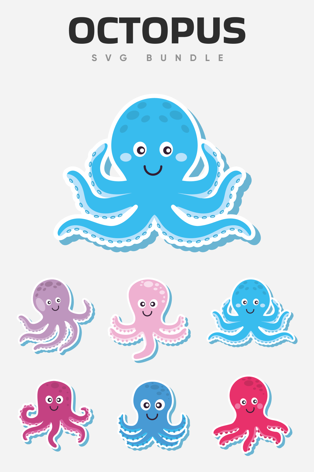 Group of octopus stickers sitting on top of each other.