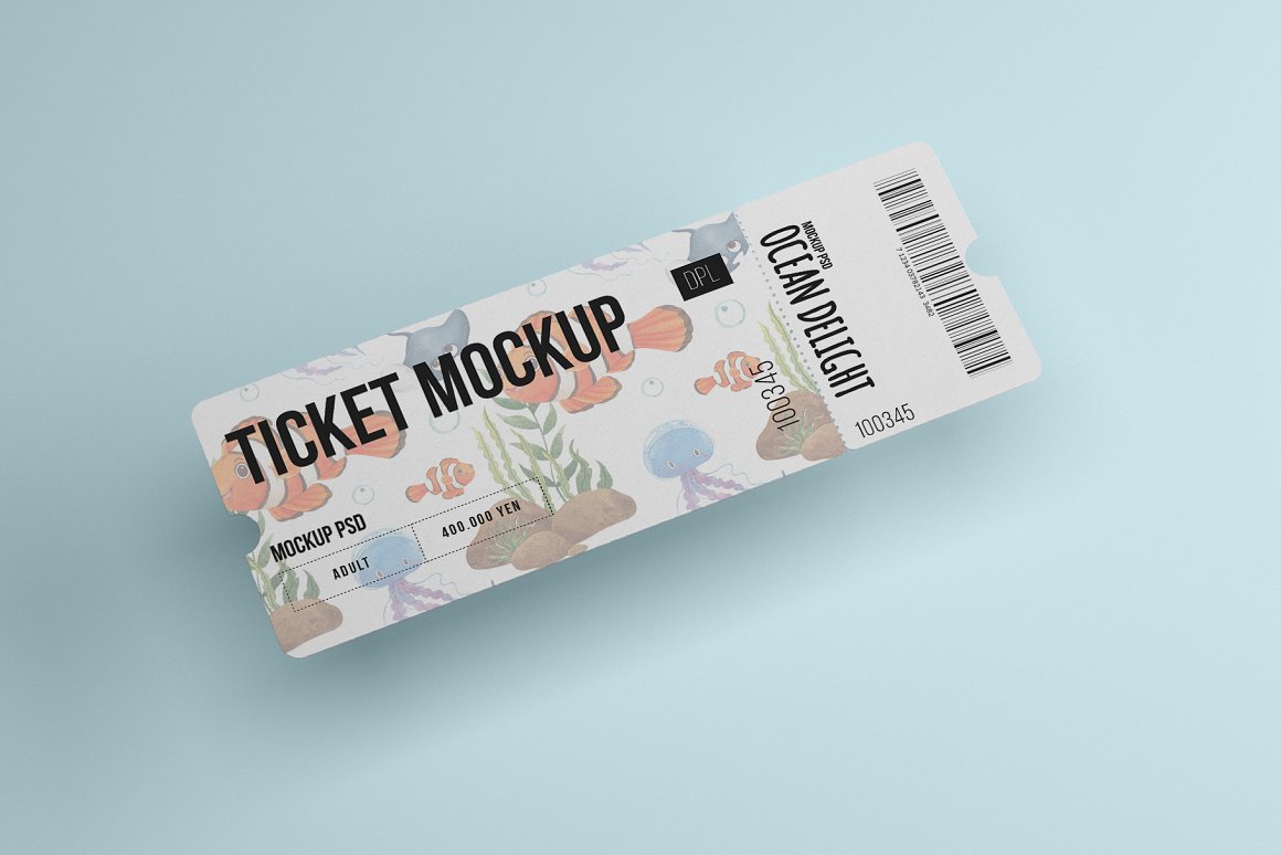 Stylish ticket with images from the product.
