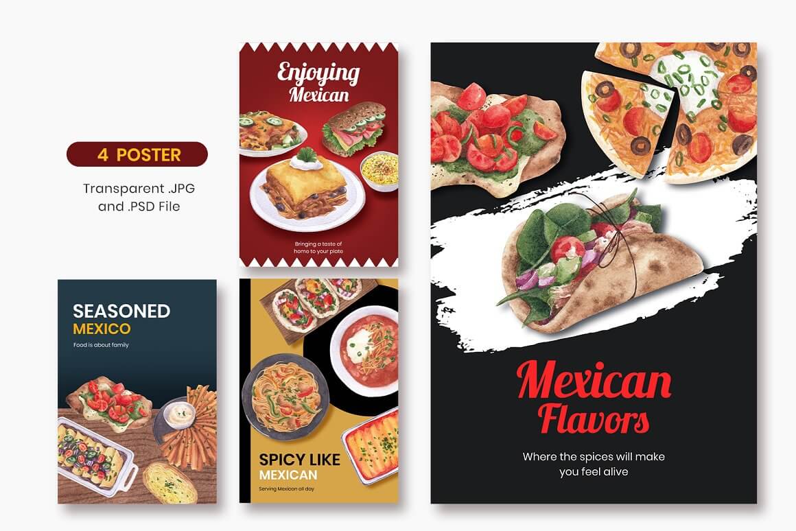 Different posters about spicy mexican food.