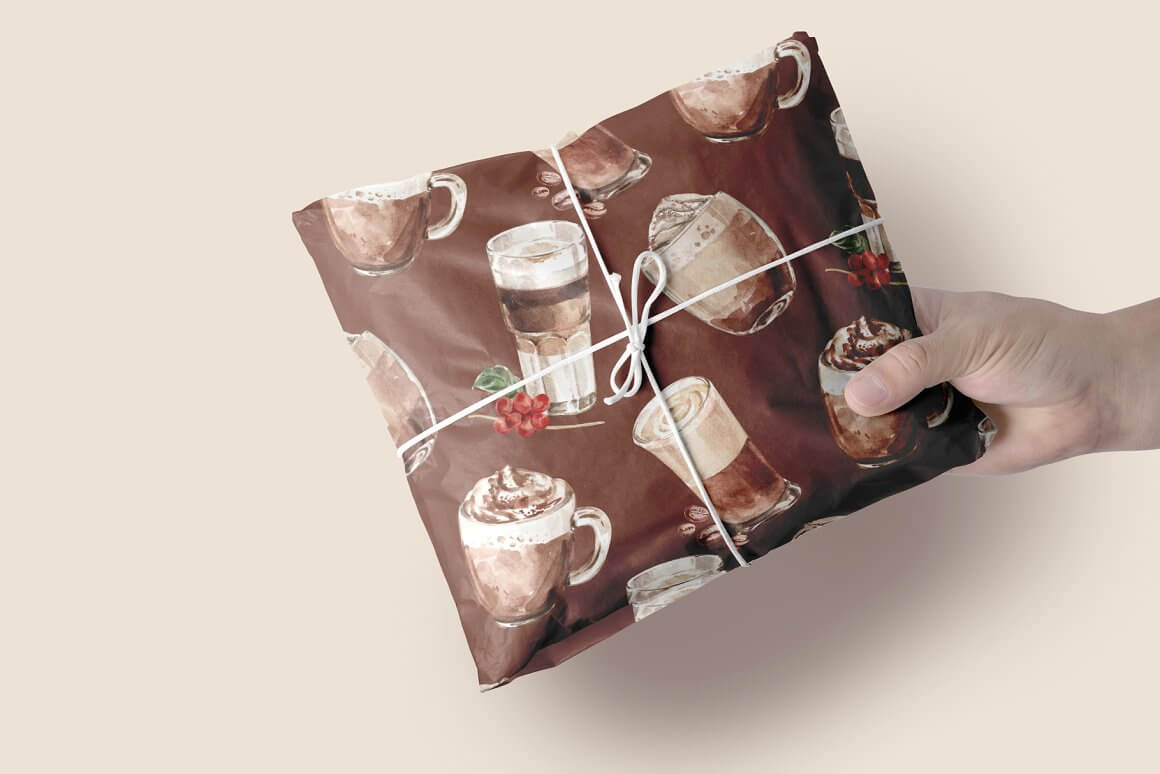 Gift wrapping paper with coffee design.