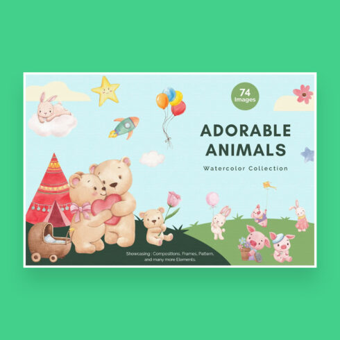 Adorable animals watercolor, big images of bears.